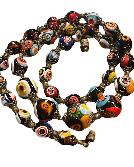 Vintage Millefiori Glass Bead Graduated Necklace Italian Italy (2)