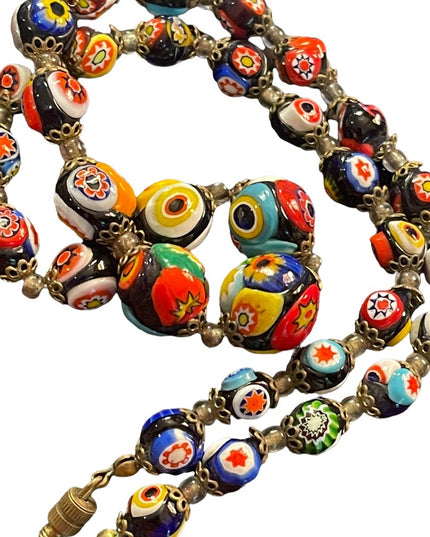 Vintage Millefiori Glass Bead Graduated Necklace Italian Italy (2)