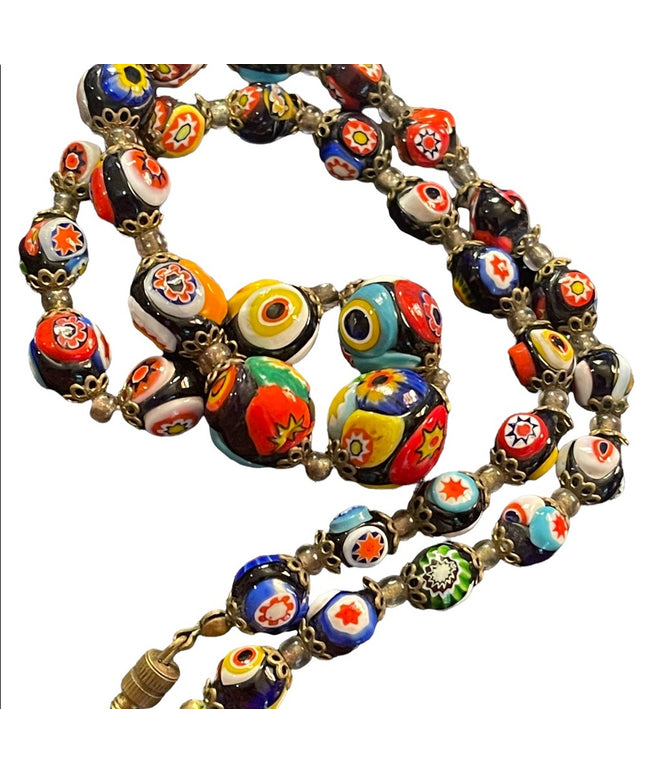 Vintage Millefiori Glass Bead Graduated Necklace Italian Italy (2)