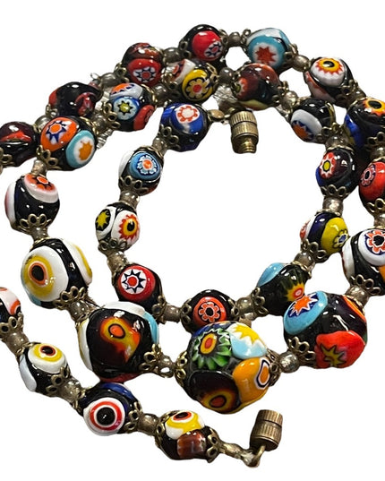 Vintage Millefiori Glass Bead Graduated Necklace Italian Italy (2)
