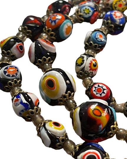 Vintage Millefiori Glass Bead Graduated Necklace Italian Italy (2)