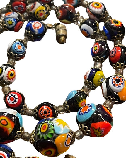 Vintage Millefiori Glass Bead Graduated Necklace Italian Italy (2)