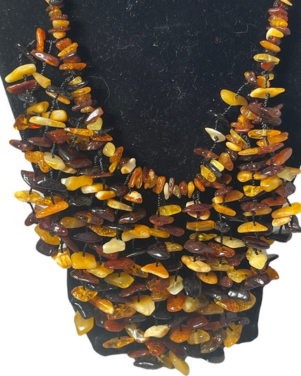 Vintage Baltic butterscotch honey amber mix BIB cleopatra necklace statement