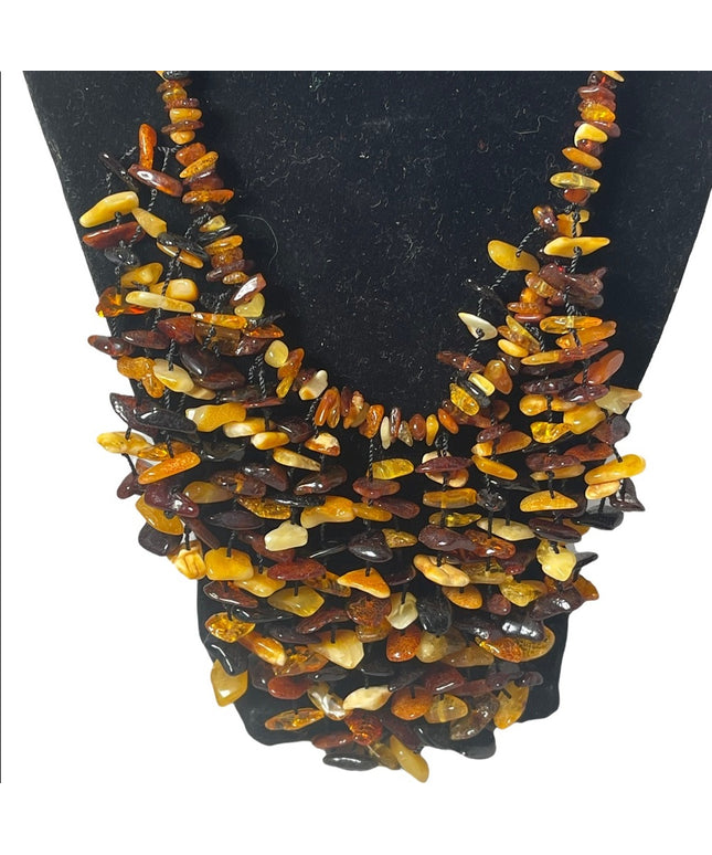 Vintage Baltic butterscotch honey amber mix BIB cleopatra necklace statement