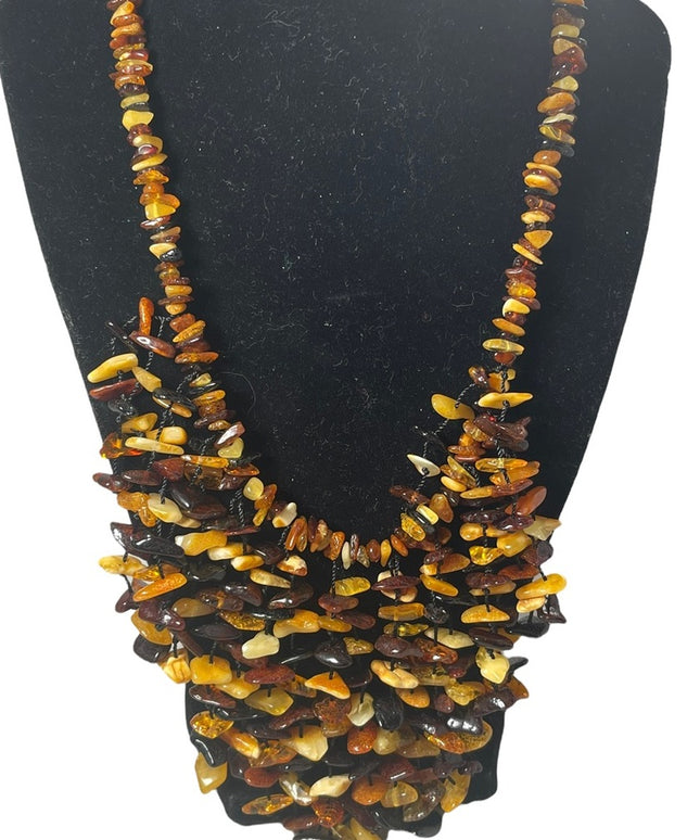 Vintage Baltic butterscotch honey amber mix BIB cleopatra necklace statement
