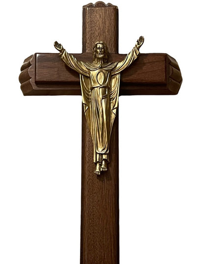 Vintage wood communion cross Jesus on Cross Mid century wood candles bottle wall
