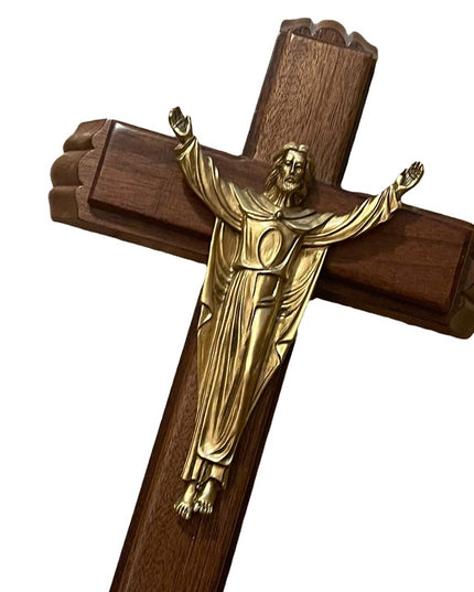 Vintage wood communion cross Jesus on Cross Mid century wood candles bottle wall