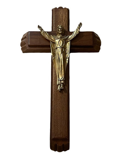 Vintage wood communion cross Jesus on Cross Mid century wood candles bottle wall