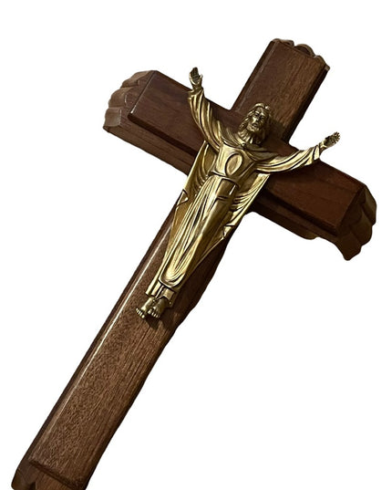 Vintage wood communion cross Jesus on Cross Mid century wood candles bottle wall