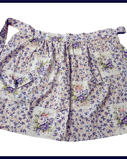 Vintage Handmade purple flower cotton apron OSFA