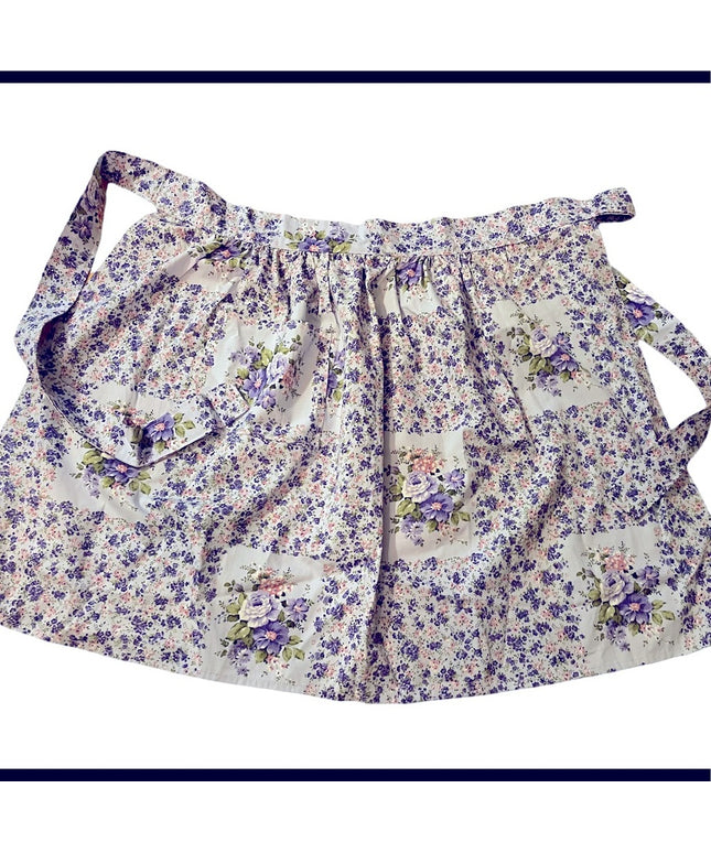 Vintage Handmade purple flower cotton apron OSFA