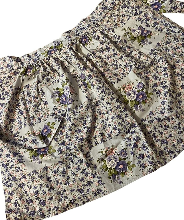 Vintage Handmade purple flower cotton apron OSFA