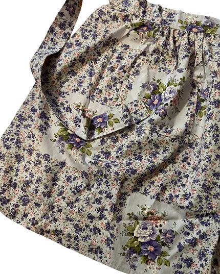 Vintage Handmade purple flower cotton apron OSFA