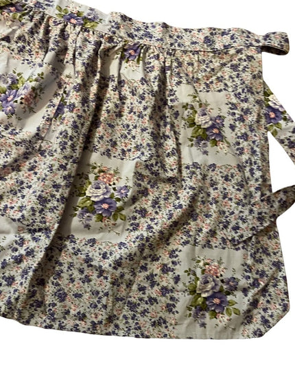 Vintage Handmade purple flower cotton apron OSFA