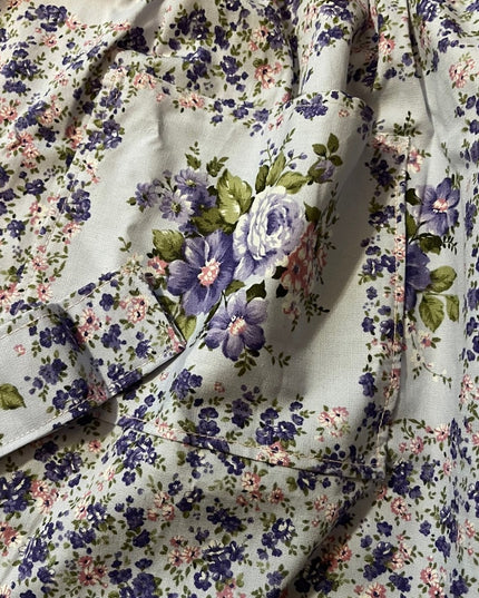 Vintage Handmade purple flower cotton apron OSFA