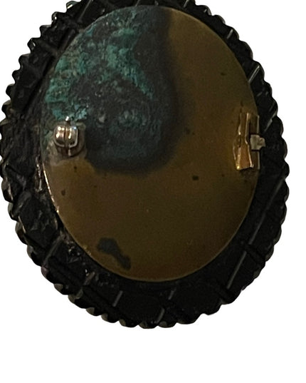 Antique Large Black Mourning JET Carved? Cameo with Gold band