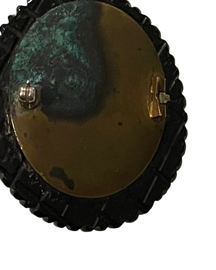 Antique Large Black Mourning JET Carved? Cameo with Gold band