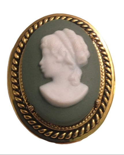 Vintage left facing  ceramic gold tone Cameo