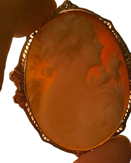 Antique Heirloom Cameo 14k White Gold Hand Carved Turn of century Large Ornate
