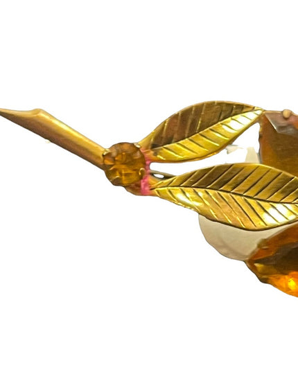 Vintage gold finish Amber crystal Juliana? flower faux pearl brooch
