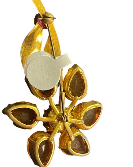 Vintage gold finish Amber crystal Juliana? flower faux pearl brooch