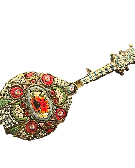 Antique Micromosaic Italy Flower glass banjo brooch flowers