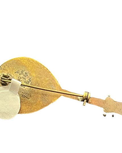 Antique Micromosaic Italy Flower glass banjo brooch flowers