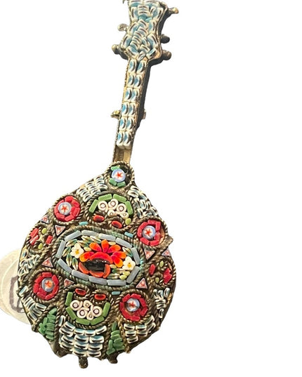 Antique Micromosaic Italy Flower glass banjo brooch flowers