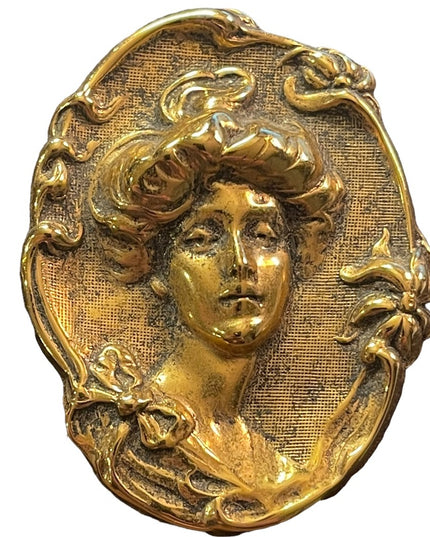 Vintage gold finish large cameo brooch Gibson Girl