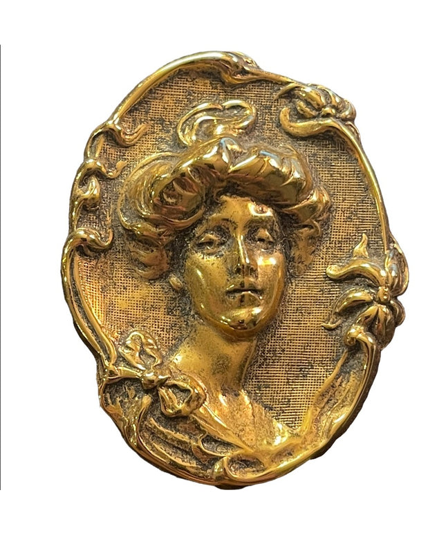 Vintage gold finish large cameo brooch Gibson Girl