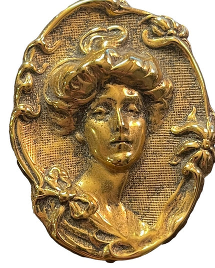 Vintage gold finish large cameo brooch Gibson Girl