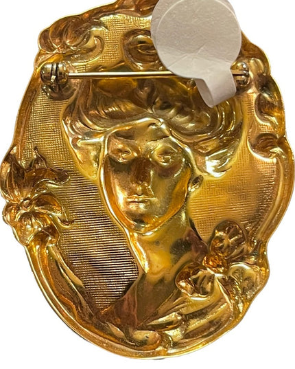 Vintage gold finish large cameo brooch Gibson Girl