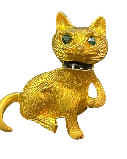 Vintage Gold finish illuminated cat kitty brooch