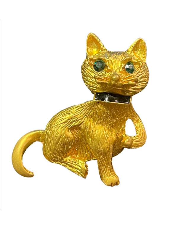 Vintage Gold finish illuminated cat kitty brooch