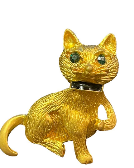 Vintage Gold finish illuminated cat kitty brooch