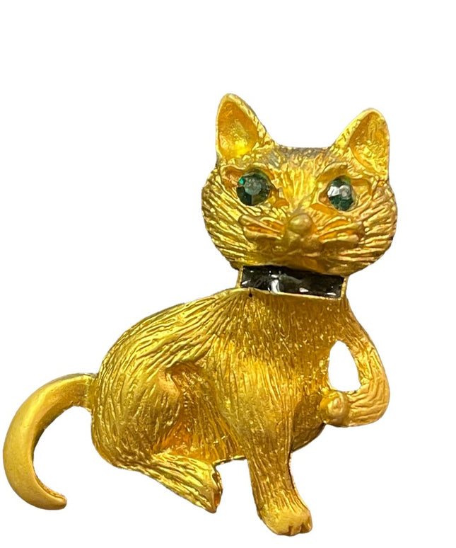 Vintage Gold finish illuminated cat kitty brooch