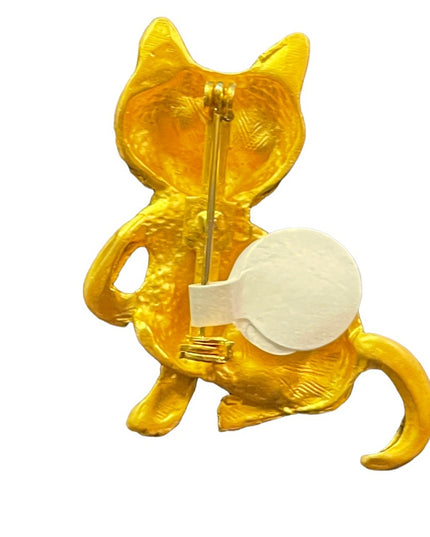 Vintage Gold finish illuminated cat kitty brooch