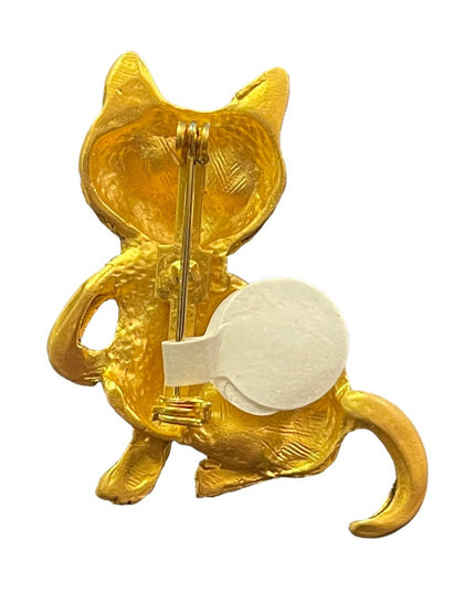 Vintage Gold finish illuminated cat kitty brooch