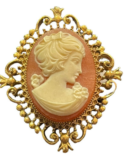 Vintage Avon Perfume resin cameo brooch opens for locket or perfume