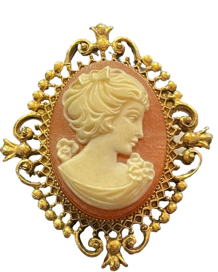 Vintage Avon Perfume resin cameo brooch opens for locket or perfume