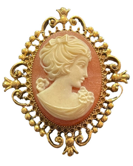 Vintage Avon Perfume resin cameo brooch opens for locket or perfume