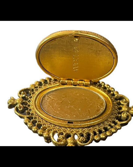 Vintage Avon Perfume resin cameo brooch opens for locket or perfume