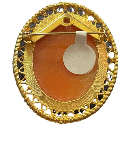 Vintage gold finish large resin cameo brooch