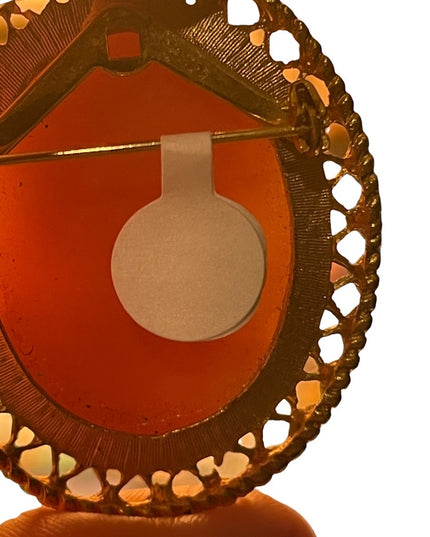 Vintage gold finish large resin cameo brooch