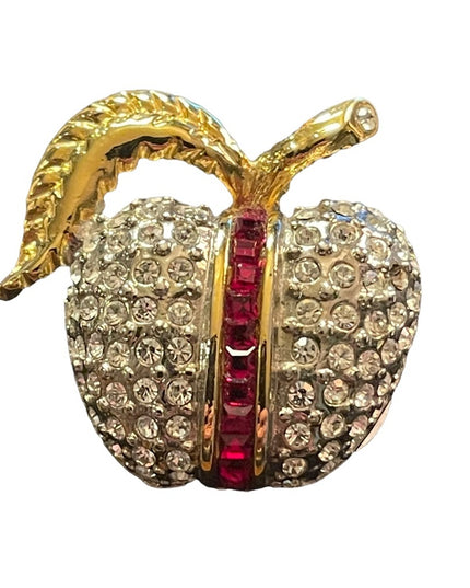 Vintage gold finish Butler Crystal Apple brooch Sparkle