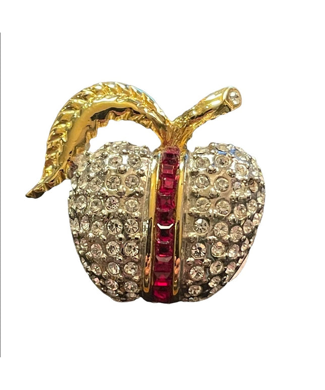 Vintage gold finish Butler Crystal Apple brooch Sparkle
