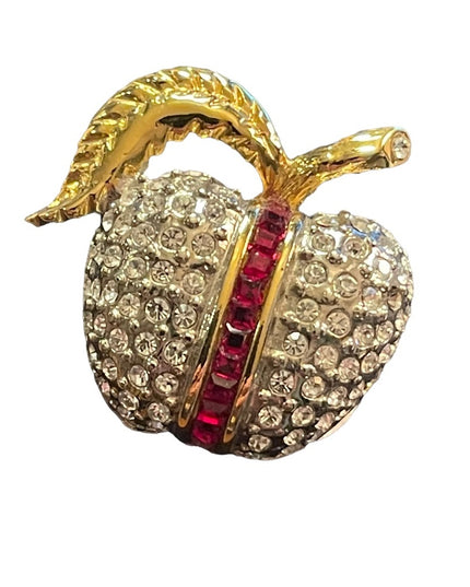 Vintage gold finish Butler Crystal Apple brooch Sparkle