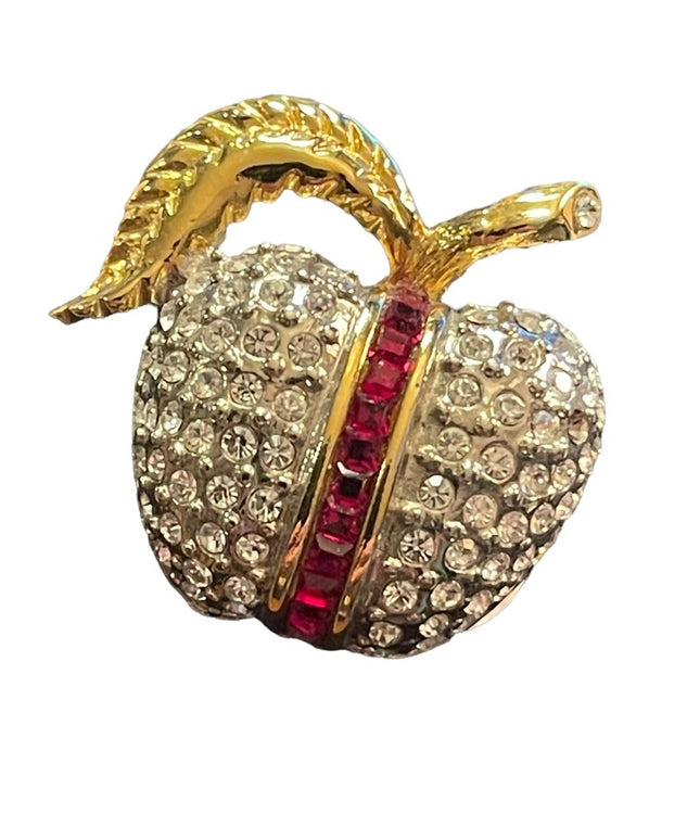 Vintage gold finish Butler Crystal Apple brooch Sparkle