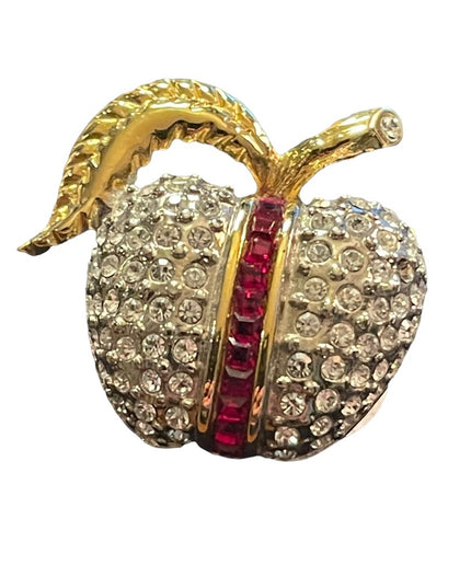 Vintage gold finish Butler Crystal Apple brooch Sparkle