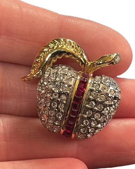 Vintage gold finish Butler Crystal Apple brooch Sparkle